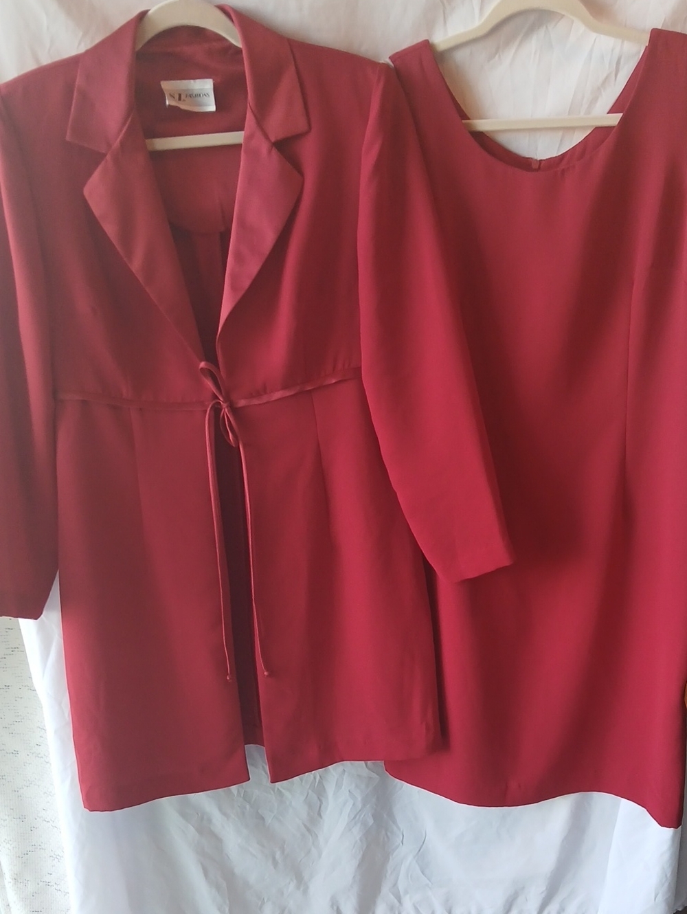 2pc S.L. Fashions Red Jacket and Sleeveless Dress Set Satin Lapel